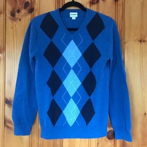 Men's Argyle V-neck Blue Sweater S